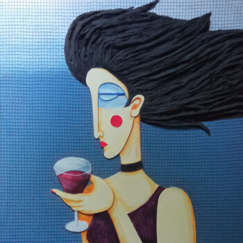 Painting titled "LEILA with a GLASS" by Sergeu Mayatski, Original Artwork, Acrylic