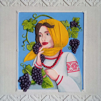Картина под названием "GIRL AND GRAPES" - Sergеу Mayatski, Подлинное произведение искусства, Акрил