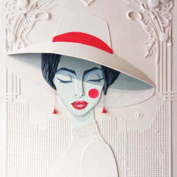 Painting titled "GIRL IN A WHITE HAT" by Sergeu Mayatski, Original Artwork, Acrylic
