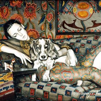 Ζωγραφική με τίτλο "Girl with a dog" από Sergey And Vera, Αυθεντικά έργα τέχνης, Λάδι