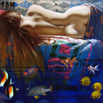 Painting titled "Goldfish dream" by Sergey And Vera, Original Artwork, Oil Mounted on Wood Stretcher frame