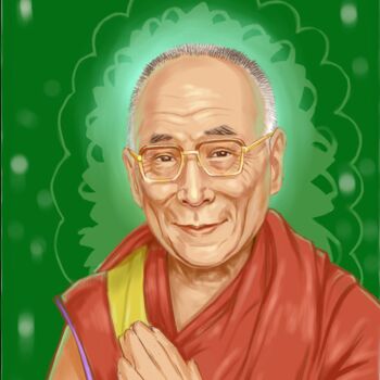 Digital Arts titled "The Dalai Lama" by Sergey Badmatsirenov, Original Artwork, Digital Painting