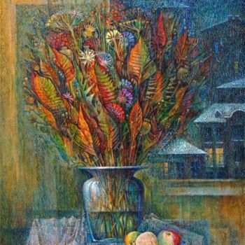 Schilderij getiteld "Last Year Flowers./…" door Sergey Chesnokov-Ladyzhesky, Origineel Kunstwerk, Olie