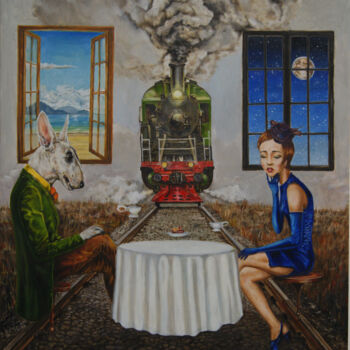 Malerei mit dem Titel "tea drinking" von Sergey Kirillov, Original-Kunstwerk, Öl