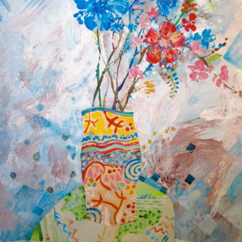 Painting titled "Floral Still Life o…" by Sergey Kostin, Original Artwork, Acrylic