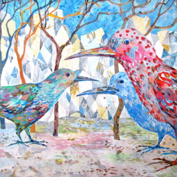 Peinture intitulée "Yard Birds" par Sergey Kostin, Œuvre d'art originale, Acrylique