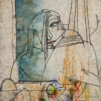 Gravures & estampes intitulée "Women by the Window" par Sergey Kostin, Œuvre d'art originale, Crayon