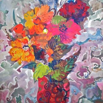 Pittura intitolato "Red Flowers" da Sergey Kostin, Opera d'arte originale, Acquarello