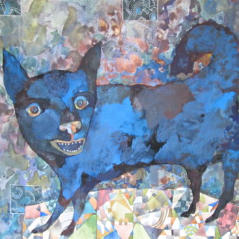 Peinture intitulée "Black Doggy" par Sergey Kostin, Œuvre d'art originale, Aquarelle