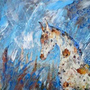 「White Horse」というタイトルの絵画 Sergey Kostinによって, オリジナルのアートワーク, アクリル