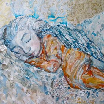 Peinture intitulée "Dreaming Angel" par Sergey Kostin, Œuvre d'art originale, Aquarelle
