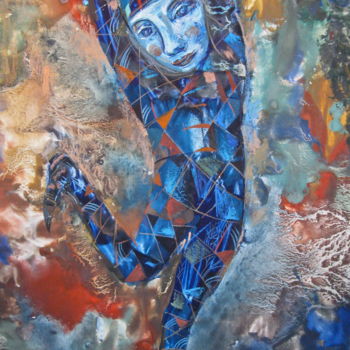 Peinture intitulée "Dancing Clown" par Sergey Kostin, Œuvre d'art originale, Tempera