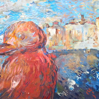 Картина под названием "Town Bird" - Sergey Kostin, Подлинное произведение искусства, Акрил
