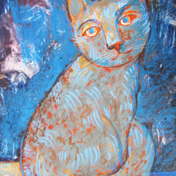 Pittura intitolato "Blue Cat" da Sergey Kostin, Opera d'arte originale, Acrilico