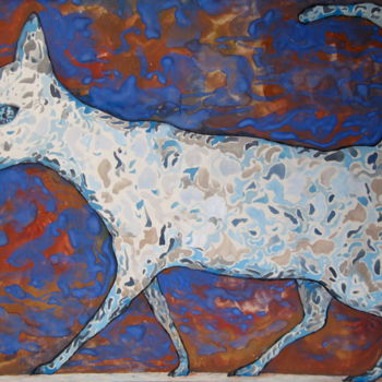 Картина под названием "Walking White Cat" - Sergey Kostin, Подлинное произведение искусства, Акварель