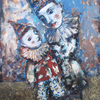 Painting titled "Clowns Family" by Sergey Kostin, Original Artwork, Acrylic
