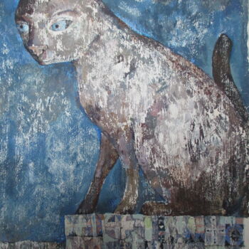 Painting titled "Lonely Cat" by Sergey Kostin, Original Artwork, Acrylic