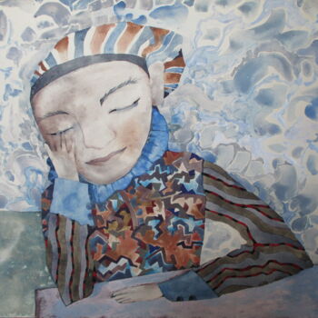 Painting titled "Dreaming Clown" by Sergey Kostin, Original Artwork, Watercolor