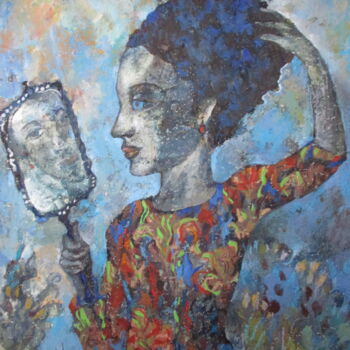 Painting titled "Girl with a mirror" by Sergey Kostin, Original Artwork, Acrylic