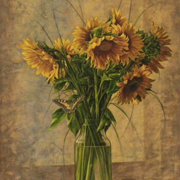 Pittura intitolato "Sunflowers" da Sergey Kuzmin, Opera d'arte originale, Olio Montato su Telaio per barella in legno