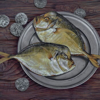 Malarstwo zatytułowany „Moonfish (Vomer)” autorstwa Sergey Kuzmin, Oryginalna praca, Olej Zamontowany na Drewniana rama noszy