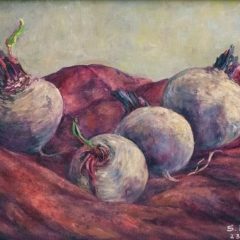 Schilderij getiteld "beetroot on red vel…" door Sergey Levin, Origineel Kunstwerk, Olie