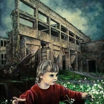Картина под названием "post-industrial lan…" - Sergey Levin, Подлинное произведение искусства, Масло
