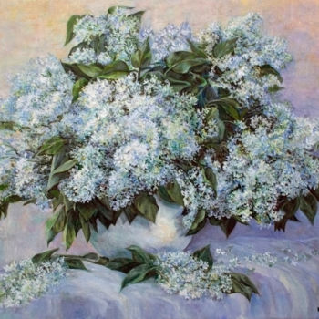 Ζωγραφική με τίτλο "white lilac" από Sergey Levin, Αυθεντικά έργα τέχνης, Λάδι