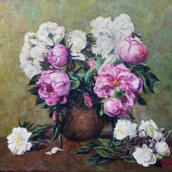 Painting titled "flowers 5" by Sergey Levin, Original Artwork, Oil