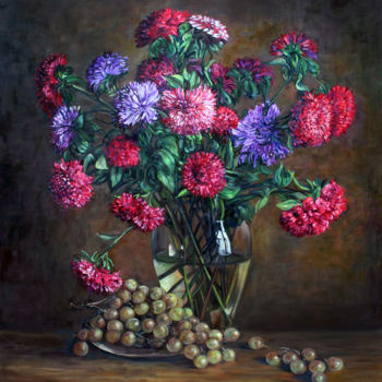 Painting titled "still life, red ast…" by Sergey Levin, Original Artwork, Oil