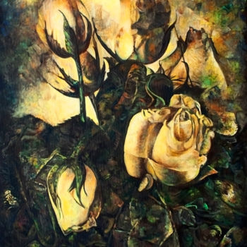 Schilderij getiteld "yellow rose" door Sergey Levin, Origineel Kunstwerk, Olie