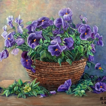 Painting titled "pansy 1" by Sergey Levin, Original Artwork, Oil