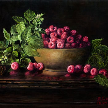 Pittura intitolato "raspberries" da Sergey Levin, Opera d'arte originale, Olio