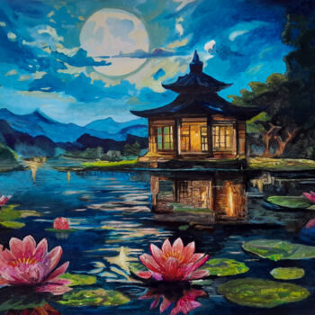 Картина под названием "Дом на озере" - Sergey Milin, Подлинное произведение искусства, Акрил