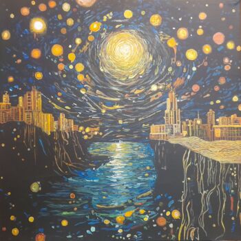 Картина под названием "звездопад на берегу" - Sergey Milin, Подлинное произведение искусства, Акрил