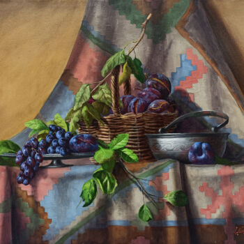 Painting titled "Still life (60x80cm…" by Sergey Miqayelya, Original Artwork, Oil Mounted on Wood Stretcher frame