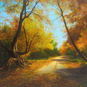 Painting titled "Golden Trail" by Sergey Miqayelya, Original Artwork, Oil Mounted on Wood Stretcher frame