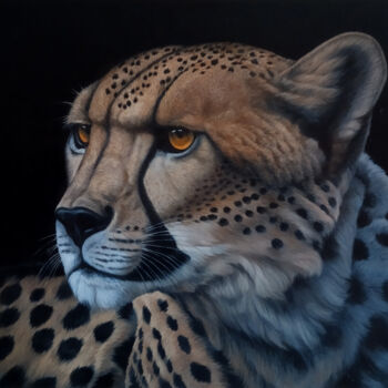 Painting titled "Regal Leopard" by Sergey Miqayelya, Original Artwork, Oil Mounted on Wood Stretcher frame