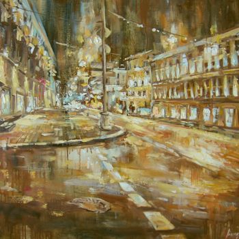 Картина под названием "Дождливый вечер / r…" - Sergey Rysakov, Подлинное произведение искусства, Масло