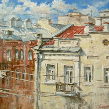Schilderij getiteld "Осенние крыши / aut…" door Sergey Rysakov, Origineel Kunstwerk, Olie