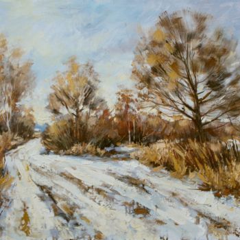 Картина под названием "Зимняя дорога / win…" - Sergey Rysakov, Подлинное произведение искусства, Масло
