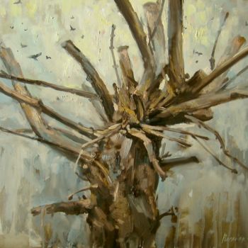 Painting titled "Дерево / tree" by Sergey Rysakov, Original Artwork, Oil