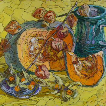 Schilderij getiteld "Pumpkin and Physalis" door Sergey Sovkov, Origineel Kunstwerk