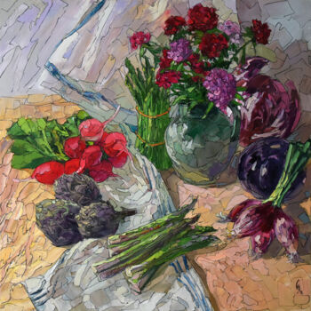 Pittura intitolato "Carnation and Veget…" da Sergey Sovkov, Opera d'arte originale