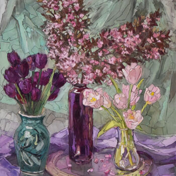 Pittura intitolato "Flowering Plum and…" da Sergey Sovkov, Opera d'arte originale