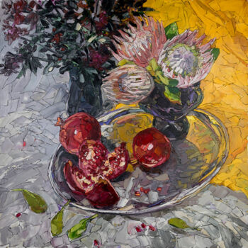 Schilderij getiteld "Protea flowers and…" door Sergey Sovkov, Origineel Kunstwerk