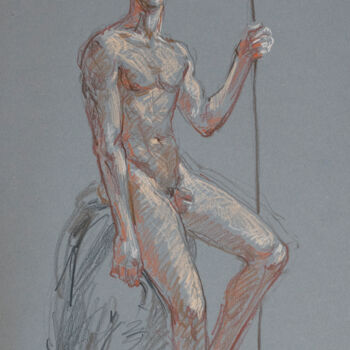 Drawing titled "Paul posiert" by Sergey Sovkov, Original Artwork, Conté