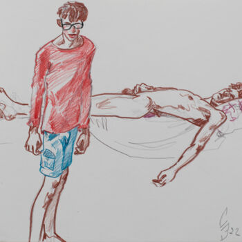 Drawing titled "Embarrassment and s…" by Sergey Sovkov, Original Artwork, Conté