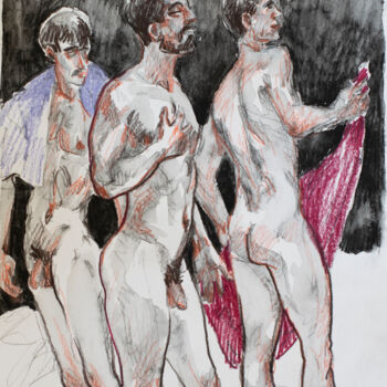 Disegno intitolato "The men are in the…" da Sergey Sovkov, Opera d'arte originale, Matite colorate