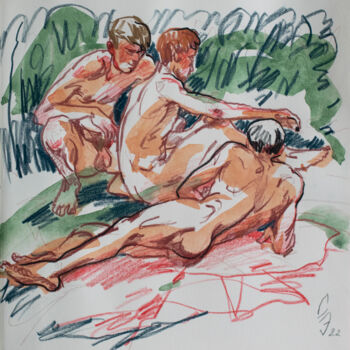 Disegno intitolato "In the tall grass" da Sergey Sovkov, Opera d'arte originale, Acquarello